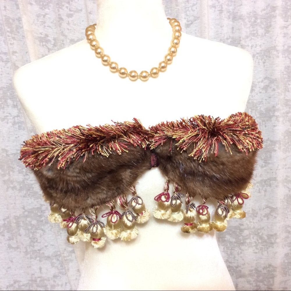 'Cyndi' Warm Brown Mink Fur  Handcrafted Bra Top